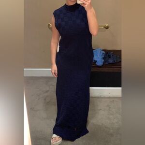 STAUD Glacier Checker Knit Midi Dress